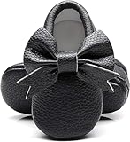 Bebila Baby-Mokassins mit doppelter Schleife, weiche Sohle, Babyschuhe, Mädchen, Kleinkind, Kinderbett, Schwarz 2, 6-12 Monate