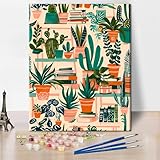 TISHIRON Pflanzen Malen nach Zahlen Erwachsene, Botanische Erwachsenen Malen nach Zahlen Kits, Grünes Blatt DIY Acryl Malen nach Zahlen Kits auf Leinwand, Ölmalerei Kits 40 x 50 cm(rahmenlos)
