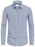 KOSMEEU Trachtenhemd Herren Oktoberfest Hemd Outfit Tracht Kariertes Hemd Blau Trachtenhemden Kurzarm Freizeithemd Langarm Karohemd Baumwolle XL