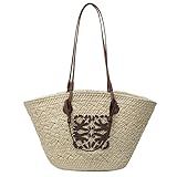 Mounteps Stroh-Handtasche, modisch, für Damen, Reisen, Strand, Einkaufskorb, beige, 34x20x13cm