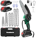 Smatdecis Akku Kettensäge,4 &6 Zoll Mini Kettensäge mit Akku 2x2000 mAh,Bürstenloser Elektro Kettensäge mit Ersatzkette *4 und Sicherheitsschloss,Handkettensäge für Garten,Baum und Haushalt