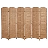 Cocosica Faltbarer Raumteiler, gewebte Faser-Sichtschutz, extra breiter Raumteiler, dekorativer Trennwand, freistehender Raum 6-Panel beige
