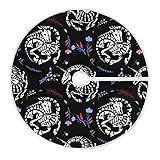 Skelette von Einhörnern unter blauen Blumenkränzen, Girlanden auf dunklem 89,9 cm, mittelgroßer Baumrock, runde Matte, Ornament für Weihnachten, Party, Urlaub, Dekorationen