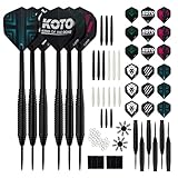KOTO - Dartpfeile Metallspitze Set Inkl. 90 Stück Dart Zubehör, 6 Stück Steeldarts, 6 Sets Dartschäfte Und Dart Flights Und Mehr
