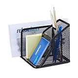 Relaxdays Schreibtischorganizer Mesh, Stiftehalter mit Zettelhalter & Briefständer, HxBxT: 13,5 x 15 x 13 cm, schwarz