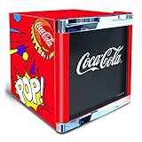 °CUBES Coca Cola PopArt Kühlschrank 115L | Getränkekühlschrank groß mit Glastür, perfekt für Partys & Gewerbe | Energieeffizient, 84,5 cm hoch, 104 kWh/Jahr - Flaschenkühlschrank groß
