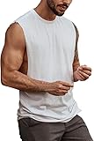 Runcati Herren Tank Top Ärmelloses Muskelshirt Sommer Baumwolle Unterhemd Sport Fitness Bodybuilding Shirts Regular Fit Atmungsaktive Workout Achselshirts Weiß XL