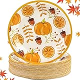 EVYIENEN 50 Stück Herbst Kürbisse Pappteller,18cm Einweg Fall Ahornblatt Papier Abendessen Partyteller für Geburtstag Urlaub Familie Versammlungen Partys
