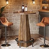 Tribesigns Runder Stehtisch, 95 cm hoch, Holz-Bistro-Kneipentisch mit Fußstütze aus Metallring für Esszimmer, Kaffee, Cocktail, Braun (nur Tisch)