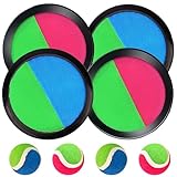 Klettballspiel Klettball Set mit 4 Fangscheiben 4 Bälle, Outdoorspielzeug für Kinder ab 3 4 5 6, Ballspiele für Draußen Kinder, Klett wurfspiel, Klettspiel Wurf Spiel und Fangspiel für Party, Garten