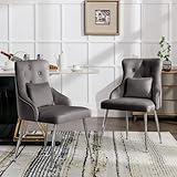 Samt-Esszimmerstuhl-Set, leicht, luxuriös, für Wohnzimmer, Schlafzimmer, Drehstuhl mit vier Metallstützbeinen, Freizeitdrehstuhl in Dunkelgrau, 2 Stück
