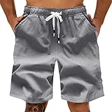 Herren-Strand-Shorts, Sommer, lässig, elastische Taille, Fitnessstudio, Strand, Hawaii, Sommer, Strand, kurze Hose, einfarbig, leicht, atmungsaktiv, halbe Hose, gerade Passform, Sporthose, grau, 3XL