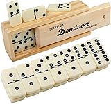 Domino Set für Erwachsene, Domino Set Double Six, Double 6 Professional Domino Steine mit Spinner in Holzbox, 28 Stück Domino Set 28 Steine mit Naturholzkiste