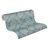 A.S. Création Vliestapete 10,05 m x 0,53 m mit floralen Ornamenten - Blau, Braun, Metallic - Barocktapete im Metallic-Look Made in Germany - 336075