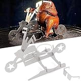 XFLYP Hähnchenhalter Grill, Edelstahl vertikal Bräter Huhn Halterung mit Drip Pfanne für Backofen oder Grill Grill Zubehör Hähnchenbräter, Klappbarer Designgrill(Motorrad-Hähnchengrillhalter)