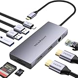 Laptop Docking Station Dual Monitor, Newmight Dual HDMI Adapter für 2 Monitore mit 2 HDMI 4K, 1 Gbps Ethernet, PD 100W Aufladen, 3 USB 3.0, SD/TF Reader, USB C Docking Station für HP/Dell