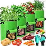 Purpledi 10 Gallonen Kartoffel Pflanzsack - 4er Set 40L Pflanztaschen aus Filz, Pflanzsäcke Kartoffeln aus Vlies Stoff - Pflanzgefäß Pflanzbeutel für Balkon Terrasse & Garten für Tomaten,Kartoffeln
