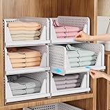 SNSLXH 5 Pack Stapelbar Schrank Kleiderschrank Organizer, Multifunktionale & Faltbare Schrank Organizer für Bad Küche Kleiderschrank Lagerung, Platzsparende Schrank Schublade aufbewahrungsbox, Weiß