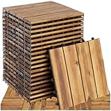 tectake® Holzfliesen, Holz Fliesen wetterfest, Bodenbelag für Wintergarten, Bodenfliesen, Balkonboden, Boden Trittsteine Garten, Terrassenfliesen mit Klicksystem, Drainage - 20er Set/4er Lamellen