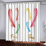 Blickdichte Vorhänge Mit Motiv 3D Einfache Rote Feder Kinder Gardinen Ösen Gardine Thermo 280x160 cm Schlafzimmer Kinderzimmer Vorhange Dekoratives Muster, Verdunklungsvorhänge