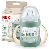 NUK for Nature Trinklernbecher | 150ml | Haltegriffe und brustähnlicher Trinkschnabel | Auslaufsicher | 6−18 M | Anti-Colic | Temperature Control | Nachhaltige, BPA-freie Materialien | Grün