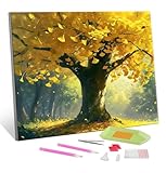 5D Diamond Painting Erwachsene Kits, DIY Ginkgo Baum Diamond Painting Bilder, Mosaikherstellung Malen Nach Zahlen Full Drill Stickerei Malerei Kits für Home Weihnachten Wand Décor 40x50cm S-771