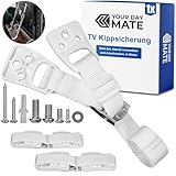 TV Kippsicherung zum Anschrauben, 1 Set, Weiss, für Fernseher, Regal, Schrank, einfach zu aktivieren-deaktivieren, für Kleinkinder, Haustiere, inkl. Dübel und Schrauben, Kippschutz Television, Möbel