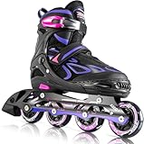 2PM SPORTS Verstellbar Inliner für Kinder Mädchen Jungen, Inline Skates Rollschuhe für Damen Herren Größe 30-33 34-37 38-41 42-44 (Violett M)