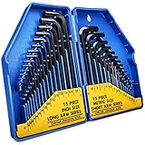 S&R Innensechskantschlüssel Satz HX, 30-tlg. 0,7- 10 mm Metrisch und 0,028 bis 3/8 Zoll, speziell gehärtet und phosphatiert, Sechskantschlüssel Set in Kunststoffbox, Industriequalität