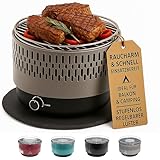 SOUK ONE Tischgrill mit Aktivbelüftung, Holzkohlegrill Grill mit Lüfter, Campinggrill BBQ Outdoor (Grau)