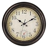 jomparis 30CM Outdoor Wanduhr mit Thermometer Außen wanduhr Wasserdicht und Wetterfest für Garten Terrasse Pool Patio(Bronze)
