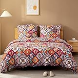 ATsense Bettwäsche 155x220 Baumwolle, Bunt Renforcé Bettwäsche-Sets ÖkoTex Bettbezug 155x220 2teilig, Super Weich, mit Reißverschluss 1X Bettwäsche + 1X Kissenbezug 80x80（Böhmen, Paisley）