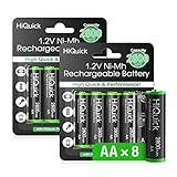 HiQuick AA Akku, Mignon AA NI-MH 2800mAh, wiederaufladbare AA Batterien 1200 Zyklen, geringe Selbstentladung mit Verkaufsverpackung und 8 Stück Akkus