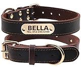 TagME Personalisierte Hundehalsbänder aus Leder mit Eingraviertem Namen und Telefonnummer / Hundehalsbänder aus Echtem Leder für Mittlere und Große Hunde / Braun
