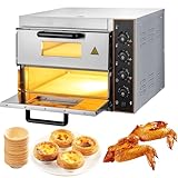 Kommerzieller Pizzaofen für die Arbeitsplatte, elektrischer Toaster-Backgrill aus Edelstahl, mit Griff und Grill, 16-Zoll-Doppeldecker-Brezel-Braten-Maker für den Heimgebrauch, Timer 10–60 Min., 300