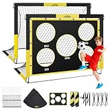 MoKo Fußballtore für den Garten, 2 Stück 150×120 cm Großes Pop-up-Tornetz mit Zieltafel, Tragbare Fußballtrainingsausrüstung für Kinder zum Üben, Outdoor-Sportspiel, Schwarz+Gelb