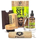 NEXO ® Bartpflege Set für Männer – [60] g Beard Balm & [50] ml Bartöl – Bartpflege Set mit Bartwachs + Bartöl + Bartschere + Bartbürste + Bartkamm – Ideales Geburtstagsgeschenk für Männer