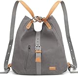 KONO Canvas Handtasche Damen Rucksackhandtaschen Rucksack 2 in 1 Anti Diebstahl Taschen Verstellbare Schultergurte für Alltag Büro Schule Ausflug Einkauf(Grau)
