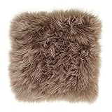 -LUXOR- living Sitzkissen Stuhl Echtfell, Flauschige Sitzauflage, Stuhlkissen, Lammfell Sitzkissen, Fell für Stühle, 34 x 34 cm Taupe, 1 Kissen