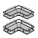 ZVZM Duschablage Ohne Bohren Schwarz Eckregal, Duschregal 2er-Pack, Badregal Ohne Bohren, Shower Shelf Mit 4 Haken, Shampoo Halterung für Dusche, Dusche Halterung für Badezimmer, Küche.