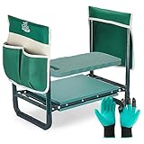 DEERFAMY Kniebank für Gartenarbeit, Garten-Kniebank klappbar Gartenhocker bis 159 kg, Gartenstuhl zum Knien & SitzenKniebank mit Kniepolster, Werkzeugtaschen, Grabhandschuhe, Geschenke Garten