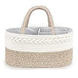Maliton Baby Windel Caddy Organizer，Wickeltisch Organizer Aufbewahrungskorb mit Herausnehmbaren Fächern，Robuster Tragbarer Baumwollseil Windeltasche als Babyparty Geschenk，Braun