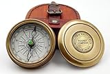 KHUMYAYAD Taschenkompass aus Messing, antikes Messing, handgefertigt, voll funktionsfähig, mit Lederetui