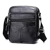 MANNUOSI Herren Schultertaschen business freizeit reise Henkeltaschen echtleder vintage Handtaschen Schwarz3