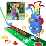 deAO Golf Set Spielzeug für Kinder, Tragbares Sporting Golf-Set Kinder Golf Clubs Golfset mit 4 Golfschlägern 3 Bällen Putting Matte Übungslöchern, Golfbällen Wagen Kinder Golfkoffer Jungen, Mädchen