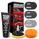 Scheinwerfer Restaurations-Set für Auto und Motorrad – Aufbereitung und Glanz für Autoscheinwerfer, Restaurator-Kit mit Schleifscheiben, Politur, Schwamm, Adapter BassMotor – HEADLIGHT REVIVER KIT
