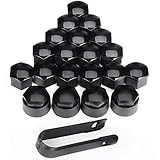 Surepromise 16x Radschraubenkappe Kappe Fuer Radschraube Schrauben SW17 + 4X Kappe Fuer Felgenschloss 1x Abzieher Abdeckungen Schwarz 17mm Ersatz