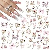 Lilbitty 24 Stück Nagel-Charms, Y2k-Legierung, Nail Art, Strass-Charms, 3D-Herz, Stern, Schleife mit Strasssteinen, Kirsch-Nagel-Edelsteine, glänzender Schmuck, Nageldekorationen, Zubehör
