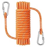 NorthPada 10 mm x 10 Meter Statisches Outdoor-Kletterseil, Nylon-Hochleistungsseil, Baumpfleger-Baumarbeitsseil, Marine-Anker-Boot-Seil, Abseil-Notfallseil, Schaukelseil Orange mit Haken