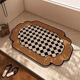 Odot Duschmatte rutschfest,Schnelltrocknend PVC-Luffa Badewannenmatte,Badezimmerteppich mit Ablaufloch,Braune Karostruktur Badteppich,Duschvorleger für Badewanne Nassbereiche (Braun,45x70cm)